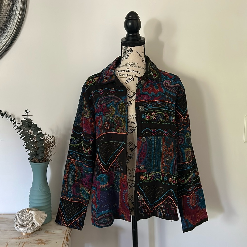 Vintage Chico's Fully Embroidered with Beading Button Up Jacket Women's size M/1